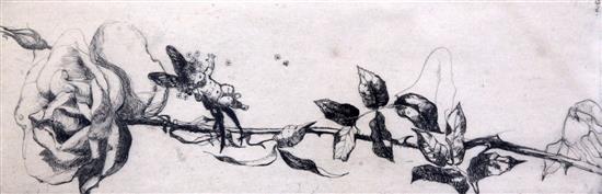 Katherine Cameron (1874-1965) Fairy beside a rose and Butterflies and flowers, 12.5 x 4.5in. and 6.5 x 6.75in.